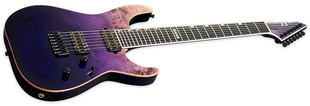 A side angle of the E-II M-II 7 NT electric guitar.